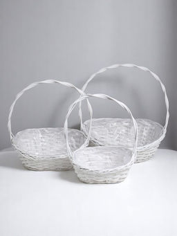 Корзина плетёная для хранения, лоза, овальная, со вставкой, серая, набор 3 шт.