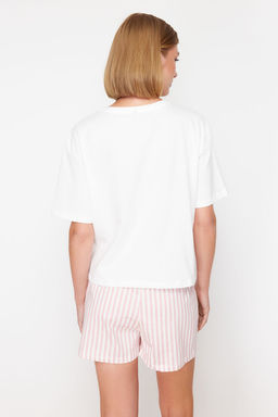 Trendyolmilla Kad?n Couple/Cift Cok Renkli %100 Pamuklu Ay?c?kl? Cizgili Sortlu Orme Pijama Tak?m? THMSS24PT00175  фото 7