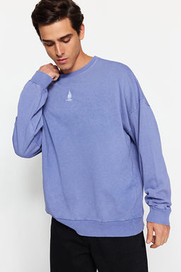 Lila Unisex Oversize/Geni_ Kesim %100 Pamuk Eskitme/Soluk Efektli Mistik Sweatshirt TMNAW24SW00189 - Trendyolmilla фото 2
