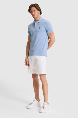 Erkek Slim Fit Polo Yaka Mavi Basic Ti__rt