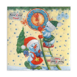 Цена за 3 шт. Салфетки новогодние бумажные Снеговички-Часовички, 2 слоя, 33?33 см, 20 шт.