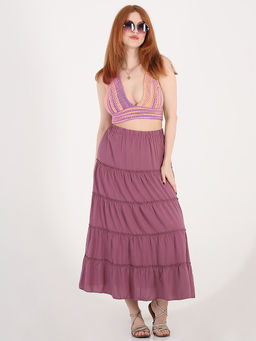 Длинная летняя юбка больших размеров ярусы - Almond фото 3