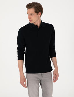 Siyah Slim Fit K_vr_lmaz Polo Yaka Basic Pike Sweatshirt - Pierre cardin фото 3