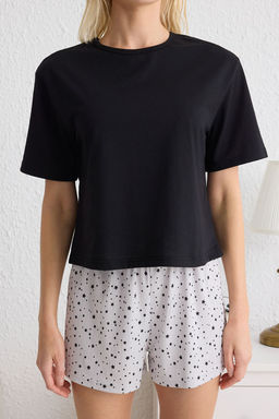 Trendyolmilla Mavi %100 Pamuklu Y?ld?z Desenli Sortlu Orme Pijama Tak?m? THMSS24PT00202 фото 3