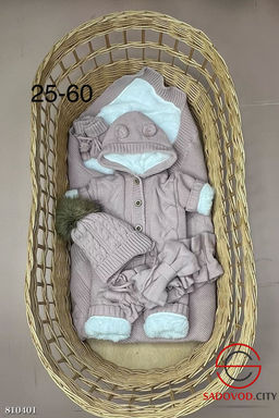 Комплект вязание на меху зимние (одеяло, комбинезоны, шапочки, бант, пинетки) - Bruno фото 10