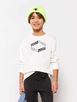 Bisiklet Yaka Bask?l? Uzun Kollu Erkek ?ocuk Sweatshirt