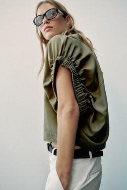 CAMISA MANGA DRAPEADA / Khaki claro - Zara фото 4