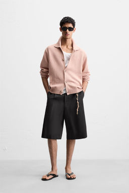 TEXTURED COTTON-BLEND CARDIGAN