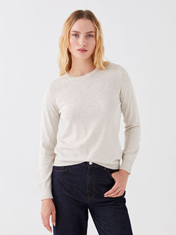 Bisiklet Yaka Kendinden Desenli Uzun Kollu Kad?n Triko Kazak