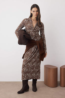 Kahverengi Bask?l? Buzgu / Drape Maxi Orme Elbise TWOAW26EL00194