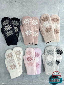 Женские теплые варежки с мехом