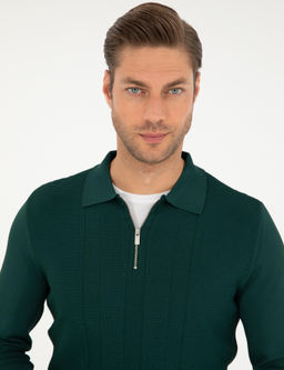 Ye_il Regular Fit Fermuarl_ Polo Yaka Triko Kazak