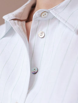 Блузка свободного силуэта в тонкую полоску из эластичного хлопка с добавлением льна - Vilatte фото 2