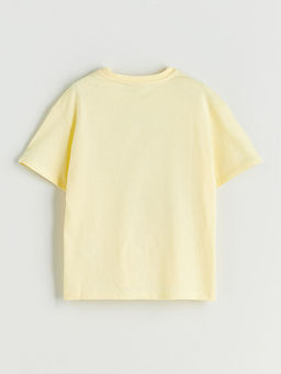 Bisiklet Yaka Stitch Bask?l? K?z ?ocuk Ti??rt