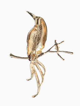 Брошь «Птица» на ветке, цветная в золоте