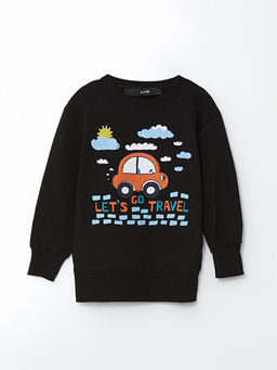 Bisiklet Yaka Bask?l? Erkek Bebek Sweatshirt