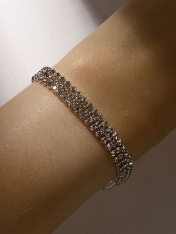 Браслет со стразами Лёд элегантность, 3 ряда, цвет белый в серебре, L=18 см