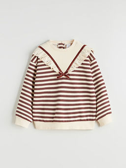 Bebe Yaka ?izgili K?z ?ocuk Sweatshirt ve Tayt