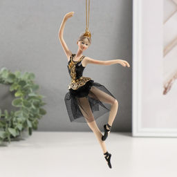 Фигура - подвеска полистоун «Балерина в черном платье - балетное па», ёлочная игрушка, 9×4×21.5 см