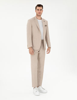 A__k Kahverengi Slim Fit Keten Kar___ml_ Pileli Pantolon