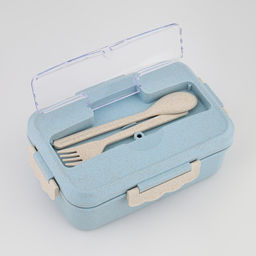 Ланч-бокс в школу TAKE IT EASY, 800 мл, с приборами, 12×7.6×20 см, пшеничная солома, голубой