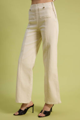 Ekru Dugme Detayl? Orta Esnek Yuksek Bel Wide Leg Jeans TWOSS26JE00166 - Trendyolmilla фото 5
