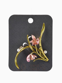 Брошь «Цветы» ирисы, жемчуг, цвет красно-розовый