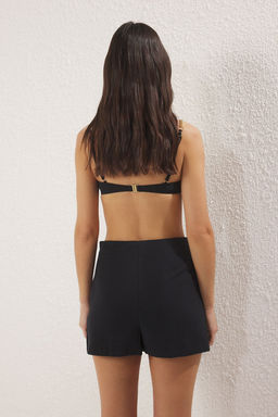 Trendyolmilla Siyah Dokuma 100% Pamuk Aksesuar Ve Y?rtmac Detayl? Plaj Etek Sort TBESS25SR00018 фото 5