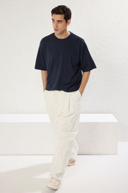 TRENDYOL MAN Ekru Oversize/Genis Kesim Dokulu T-Shirt TMNSS25TS00043 - Trendyolmilla фото 3