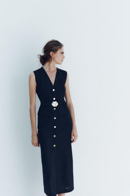 MIDI DRESS WITH LINEN BLEND BELT