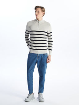 Dik Yaka Uzun Kollu ?izgili Erkek Triko Kazak - Waikiki фото 3