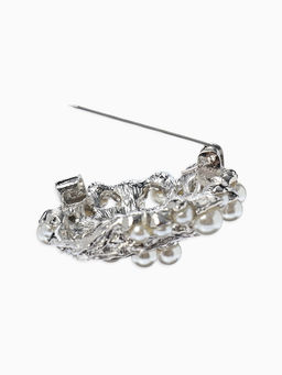 Брошь «Жемчуг», гнездо, цвет белый в серебре