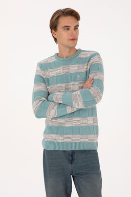 Erkek Regular Fit Bisiklet Yaka Mint Kazak