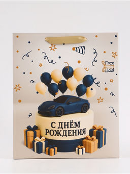 Цена за 2 шт. Пакет подарочный «С Днём рождения. Торт машинка», 23×27×11.5 см