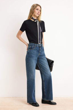 Koyu Mavi Normal Bel Genis Paca Wide Leg Jeans TWOSS26JE00042 - Trendyolmilla фото 4