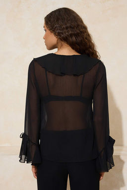 Siyah F?rf?r Detayl? Transparan Sifon Dokuma Bluz TWOSS26BZ00084