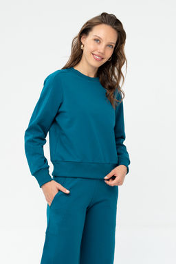 Джемпер из мягкого хлопкового футера 451L3-37 т.бирюзовый - Solo mio фото 6