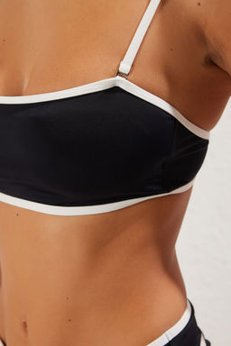 TRENDYOLMILLA Siyah-Beyaz Biyeli Straplez Yuksek Bel Regular Bikini Tak?m? TBESS25BT00126  фото 4