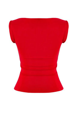 K?rm?z? Fitted/Vucuda Oturan Kay?k Yaka Kolsuz Yumusak Orme Bluz TWOSS26BZ00045