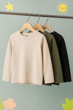 Lacivert-Bordo-Ekru 3lu Unisex Cocuk 100% Pamuk Duz Regular Orme T-Shirt TKDAW26TS00004 - Trendyolmilla фото 2