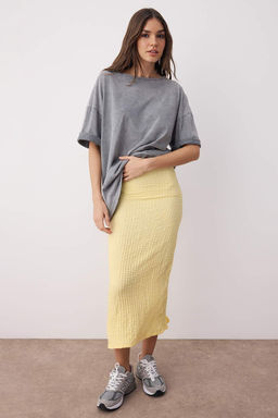 Kahverengi Dokulu Y?rtmacl? Midi Esnek Orme Etek TWOSS25ET00213