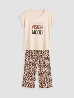 Bisiklet Yaka Bask?l? Kad?n Pijama Tak?m