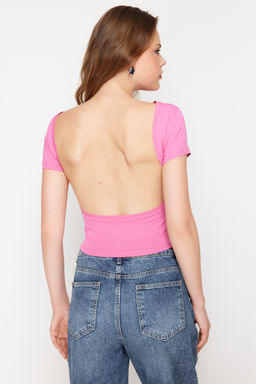 Trendyolmilla Siyah S?rt Dekolteli Crop Pamuklu Esnek Orme Bluz TWOSS23BZ00912  фото 36