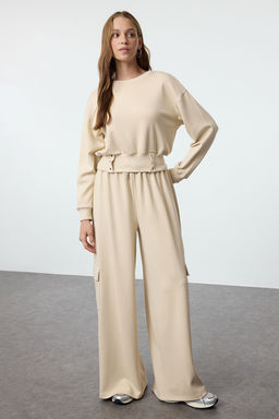 Trendyolmilla Siyah C?tc?tl? Relaxed/Rahat Kal?p Crop Kal?n Orme Sweatshirt TWOAW25SW00160 фото 2