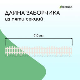 Ограждение декоративное, 35×210 см, 5 секций, пластик, белое, RENESSANS, Greengo