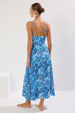 Cicek Desenli Dokuma Baglama Detayl? Maxi Plaj Elbise TBESS24EL00098