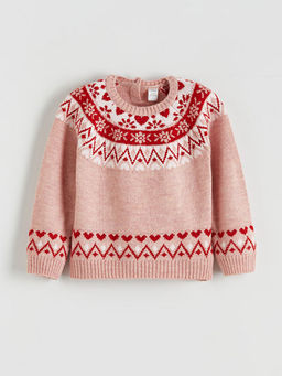 Bisiklet Yaka Desenli K?z ?ocuk Triko Kazak