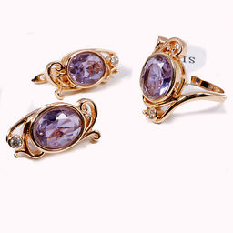 Комплект ювелирной бижутерии German Gold кольцо и серьги с Аметрином