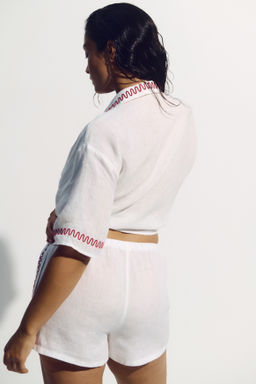 Shorts playeros de lino con detalles bordados - H&m фото 5