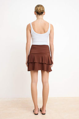 Kahverengi Duz Skater Buzgulu Normal Bel Mini Esnek Orme Etek TWOSS26ET00008